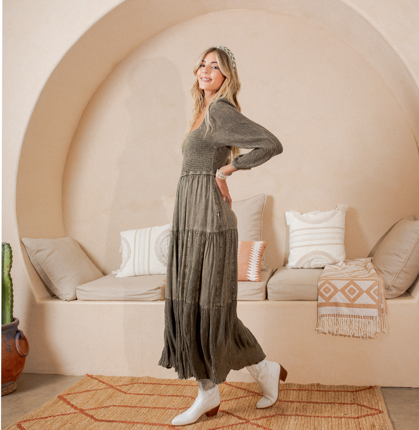 Embroidered Empire Mid-Length Dress