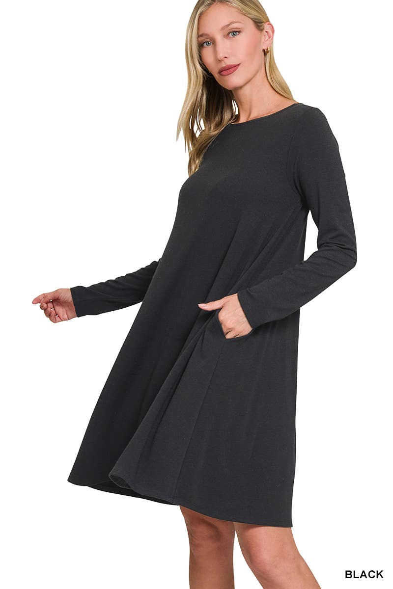 Long Sleeve Flare Dress With Pockets