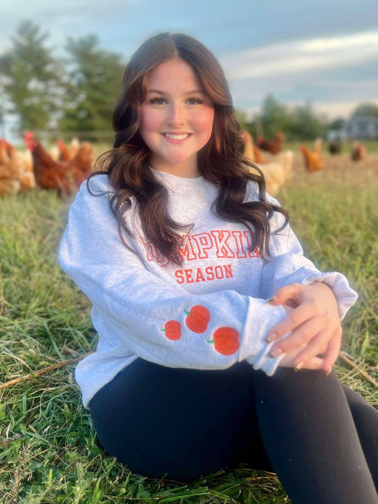 Pumpkin Season Embroidered Fall Crewneck Pullover