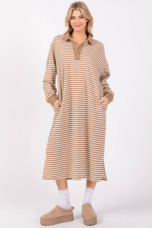 STRIPED KNIT OVERSIZED LONG DRESS