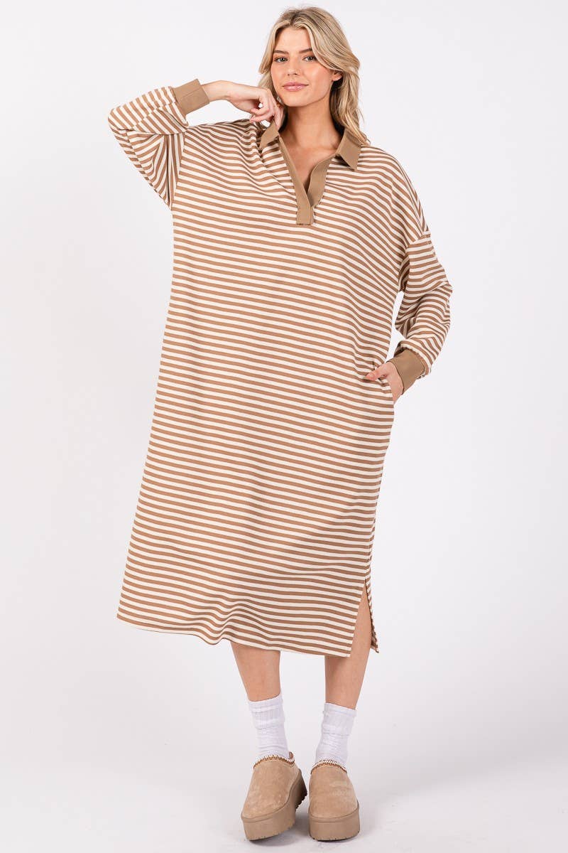 STRIPED KNIT OVERSIZED LONG DRESS