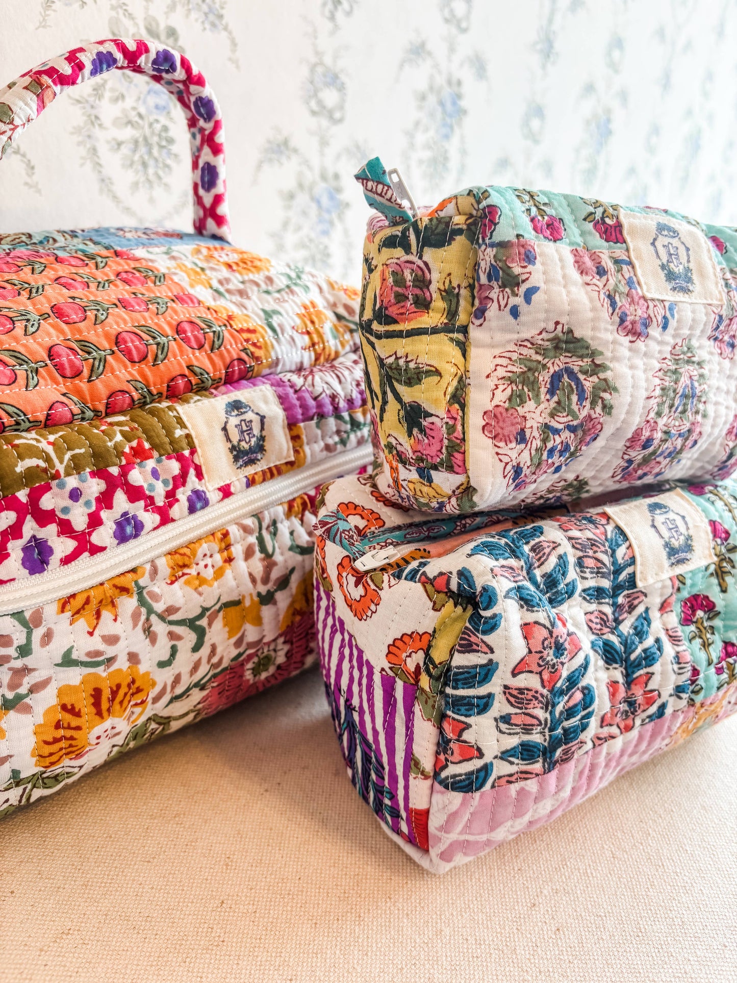 Wildflower Patch | Quilted Cosmetic Bags-set of 3