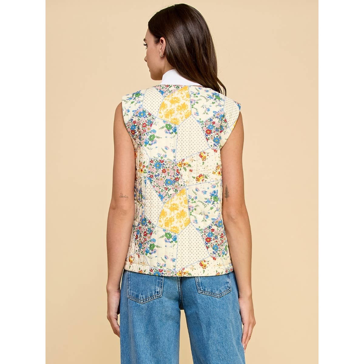Multi Flower Quilted Vest with Front Ribbon