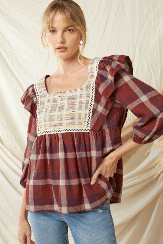Plaid Square Neck Top