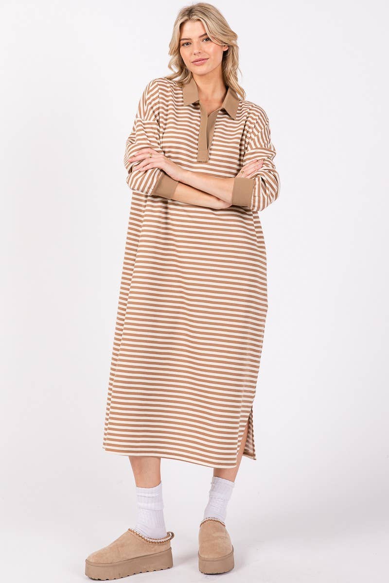 STRIPED KNIT OVERSIZED LONG DRESS